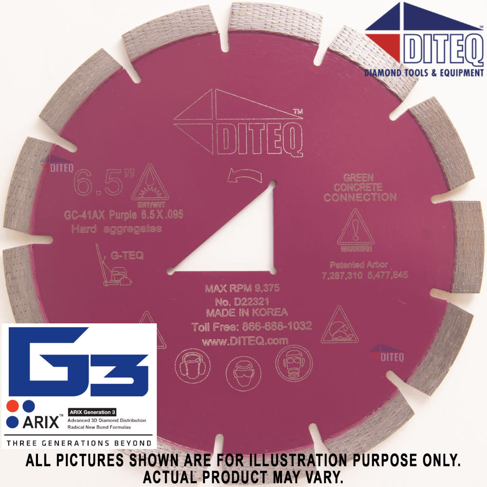 Diteq 6 1/2 Inch Purple Segmented Rim Diamond for Green Concrete D22321